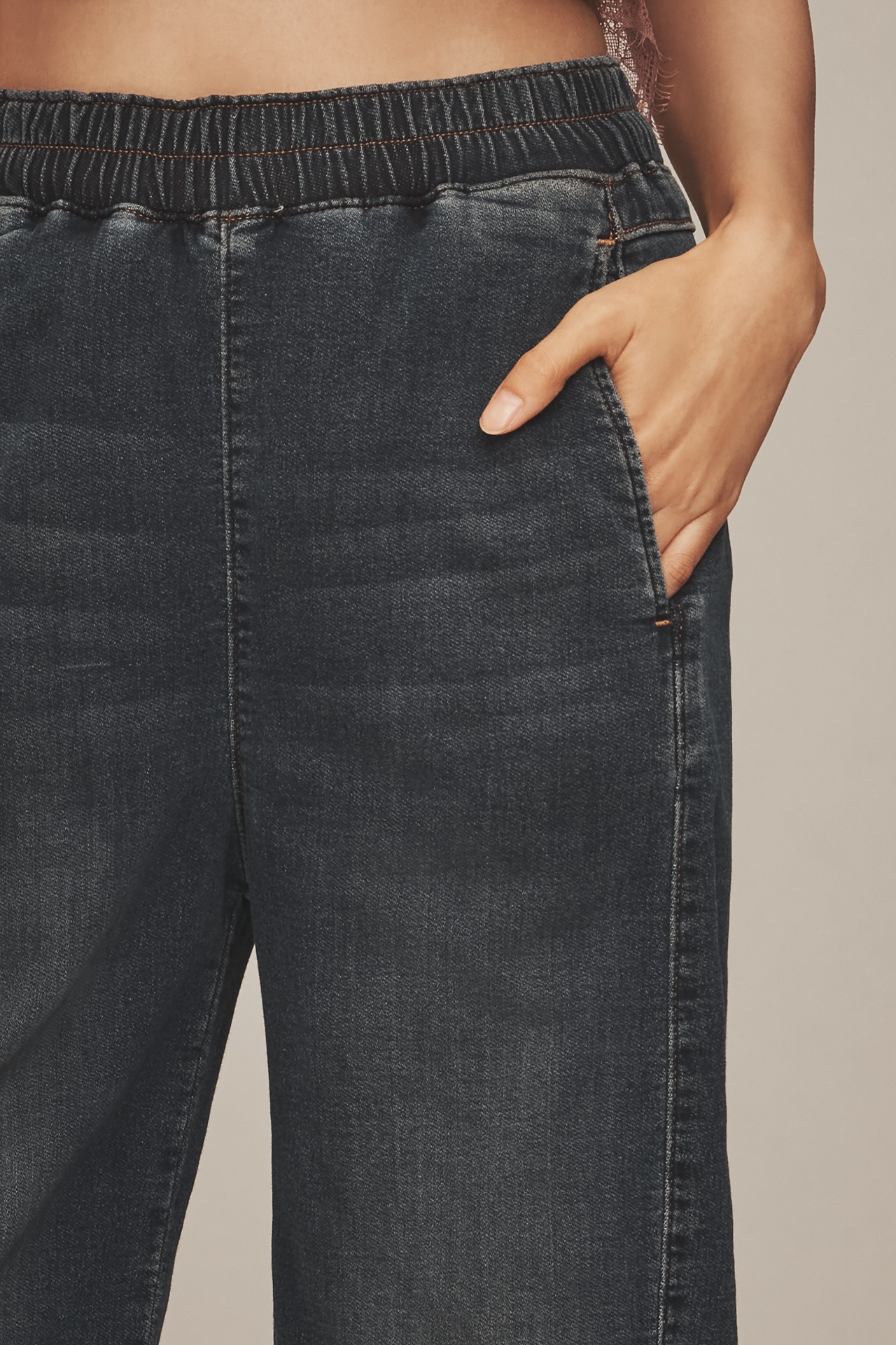 The Izzie Knit Pull-On Barrel Jeans by Pilcro