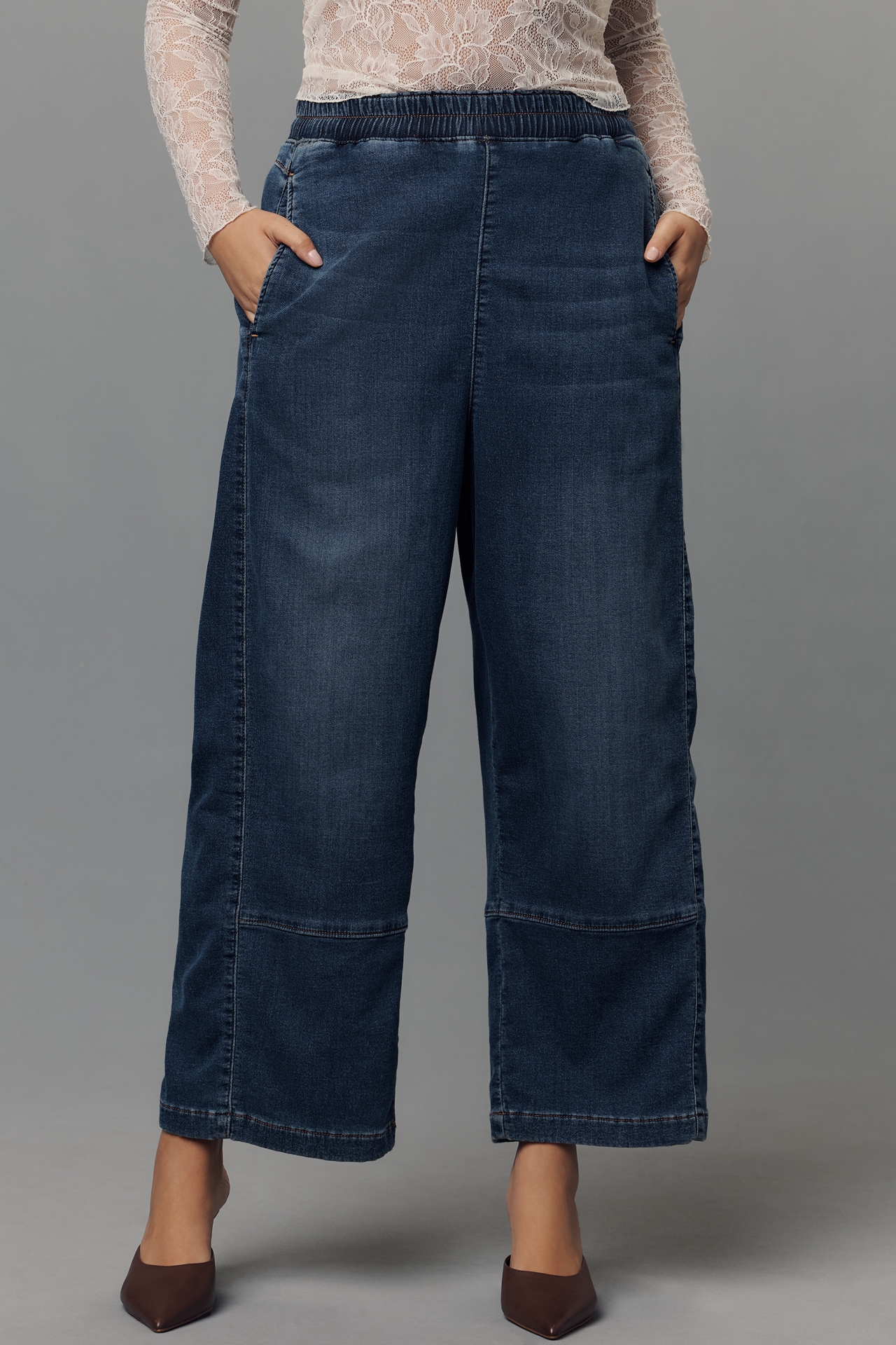 The Izzie Knit Pull-On Barrel Jeans by Pilcro