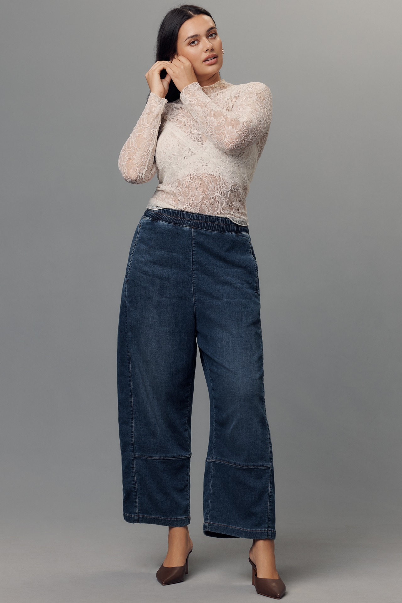 The Izzie Knit Pull-On Barrel Jeans by Pilcro