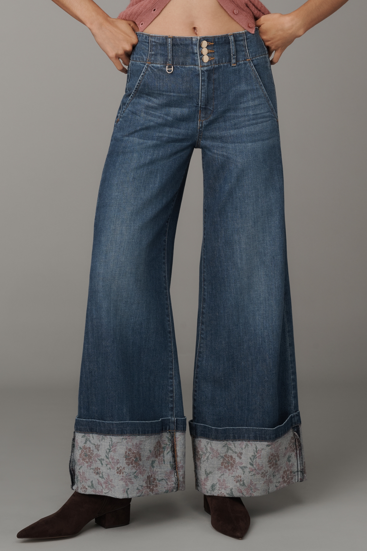 Maeve High-Rise Cuffed Wide Leg Jeans