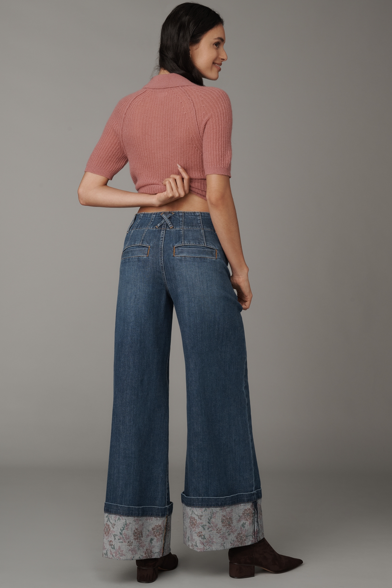 Maeve High-Rise Cuffed Wide Leg Jeans