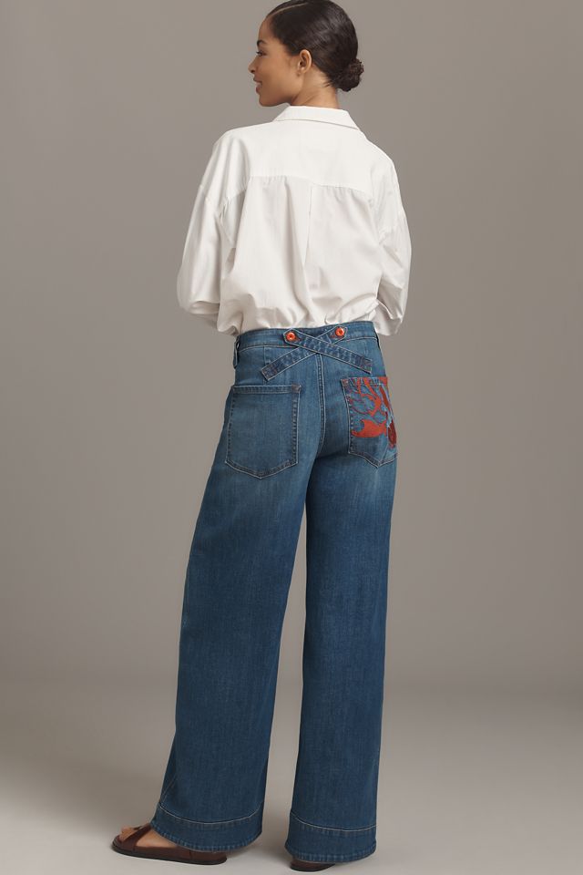 Pilcro Embroidered High-Rise Puddle Curve Jeans #3
