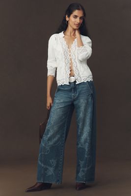 The Lex Embroidered High-Rise Taper Jeans by Pilcro