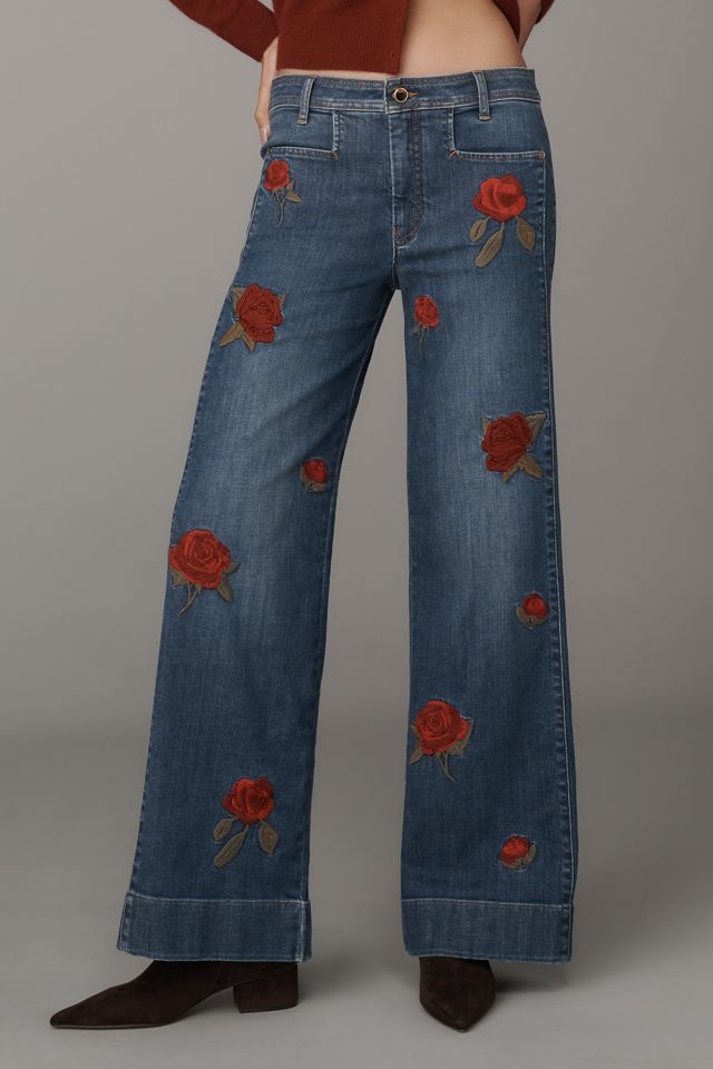 Maeve Mid-Rise Wide-Leg Patch Jeans  #2
