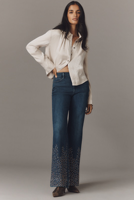 Pilcro Retro Studded Low-rise Flare Jeans In Blue