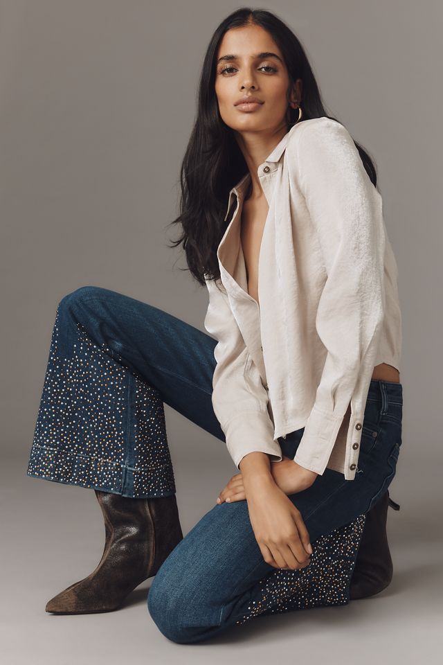 Pilcro Retro Studded Low-Rise Flare Jeans #3
