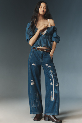 Pilcro The Lex Embroidered High-rise Taper Jeans By  In Blue