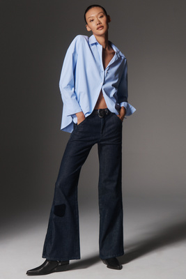 Maeve Bow Peep High-rise Flare Jeans In Black