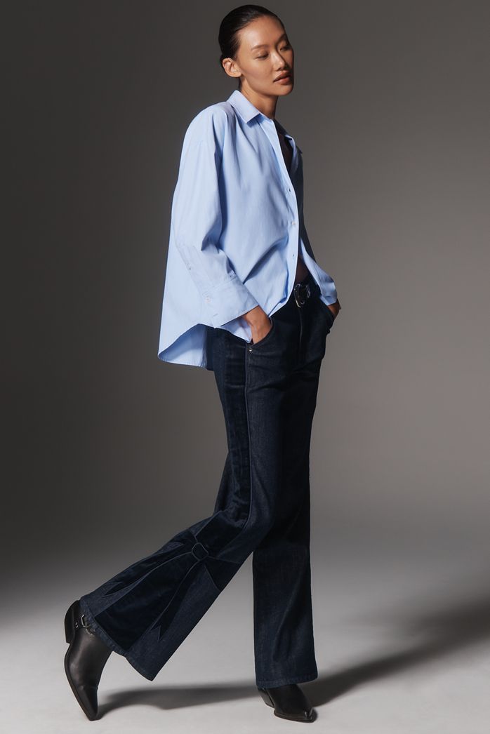 Maeve Bow Peep High-Rise Flare Jeans