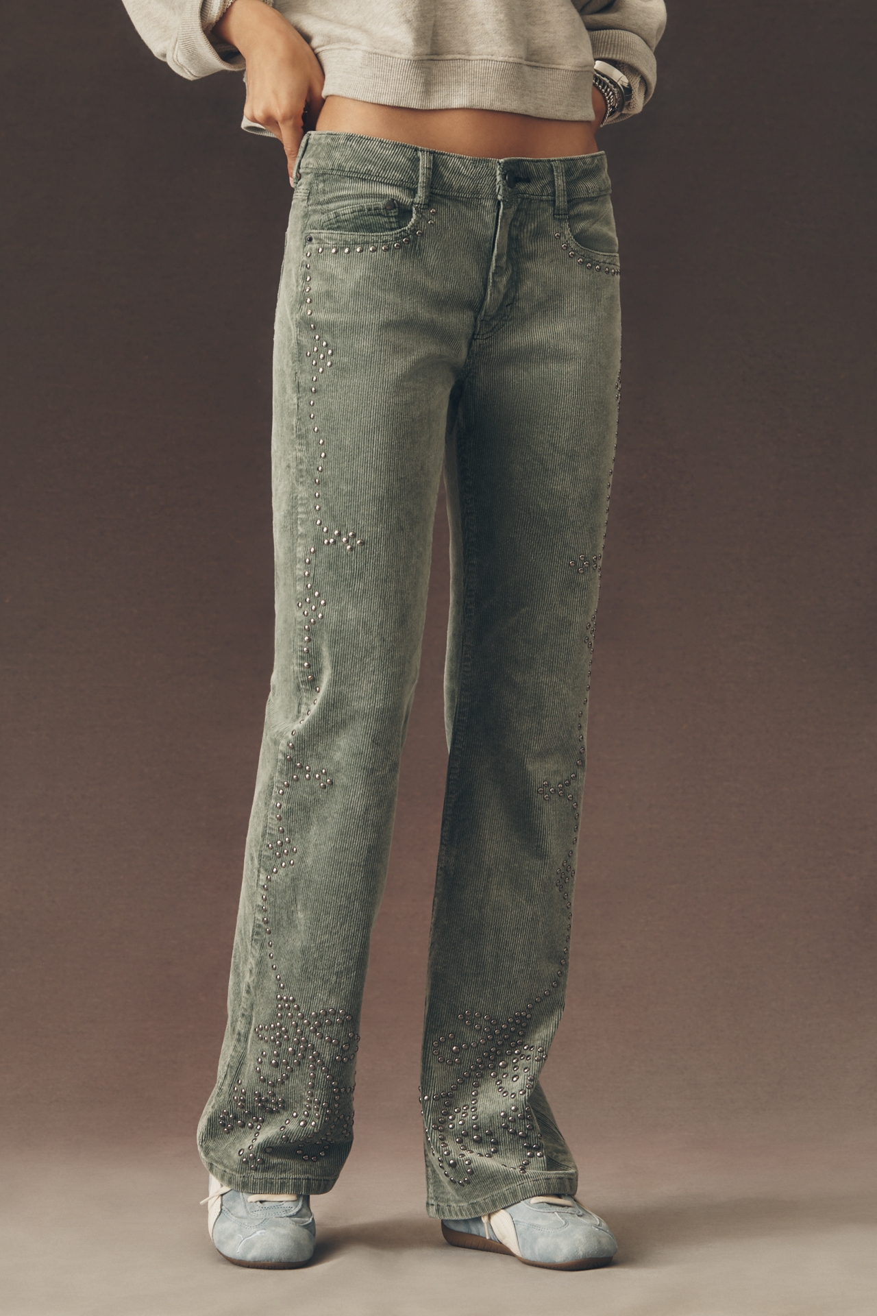 Pilcro Essential Flare Mid-Rise Studded Corduroy Jeans