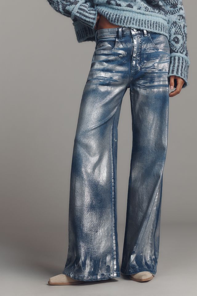 The Rylan Metallic Relaxed High-Rise Flare Jeans by Pilcro #1