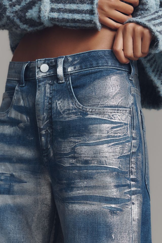 The Rylan Metallic Relaxed High-Rise Flare Jeans by Pilcro #3