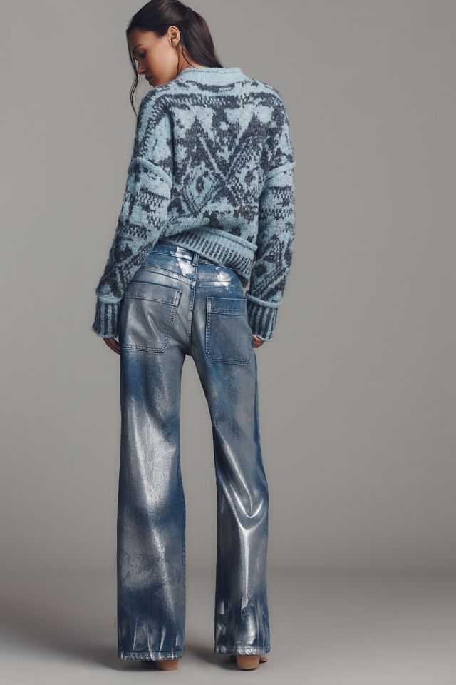 The Rylan Metallic Relaxed High-Rise Flare Jeans by Pilcro #4