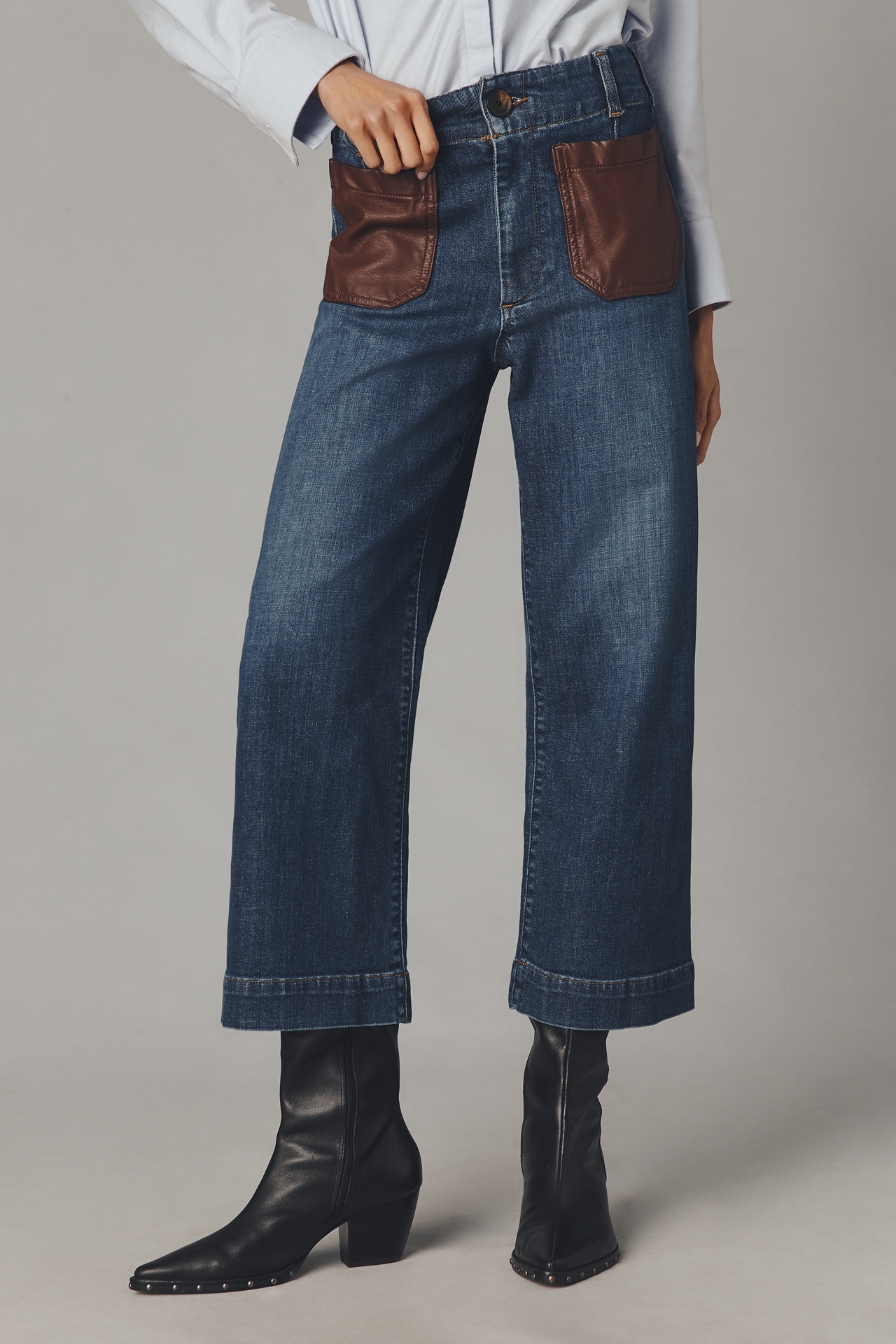 The Colette High-Rise Crop Wide-Leg Jeans by Maeve
