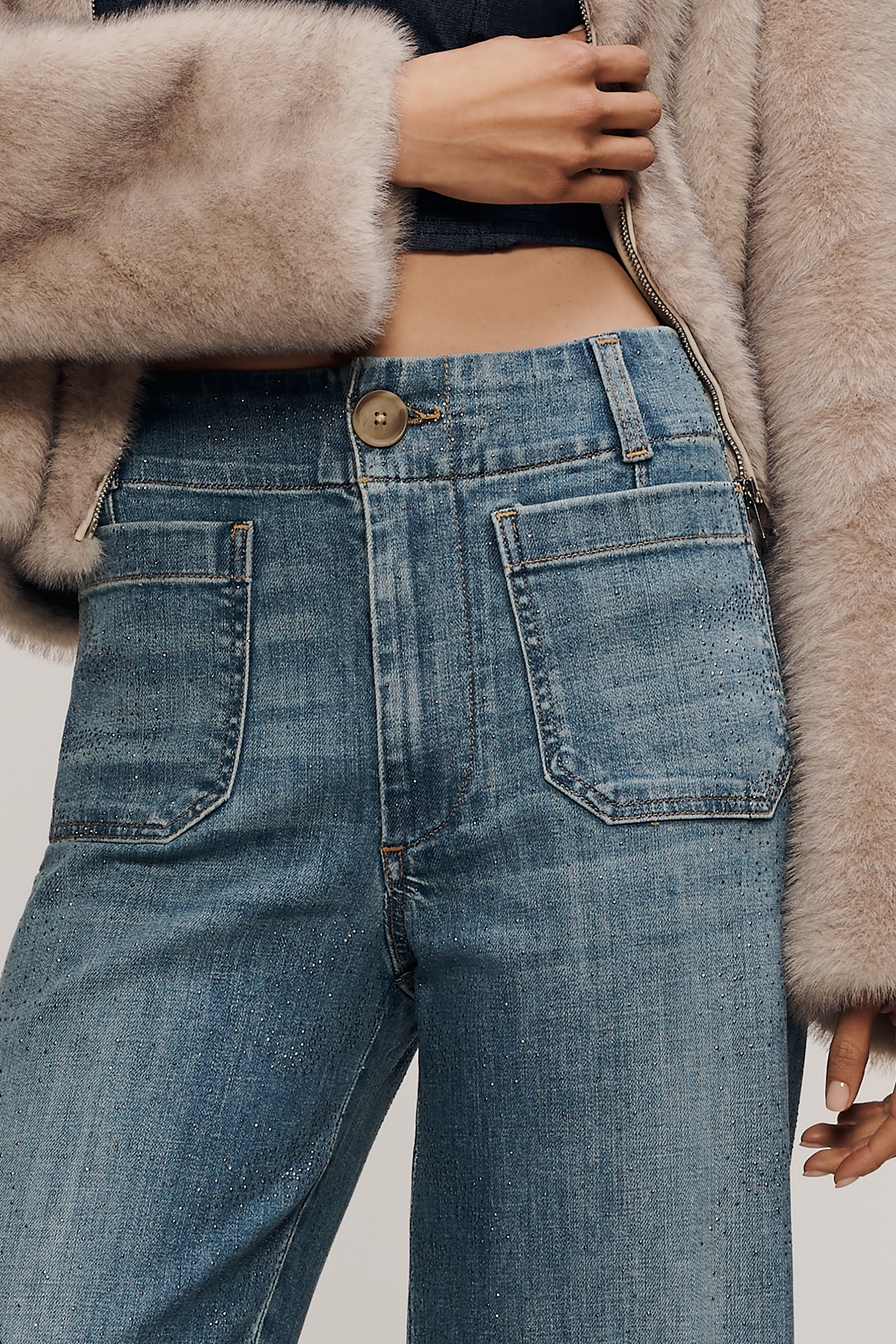 The Colette Sparkle Crop High-Rise Wide-Leg Jeans by Maeve