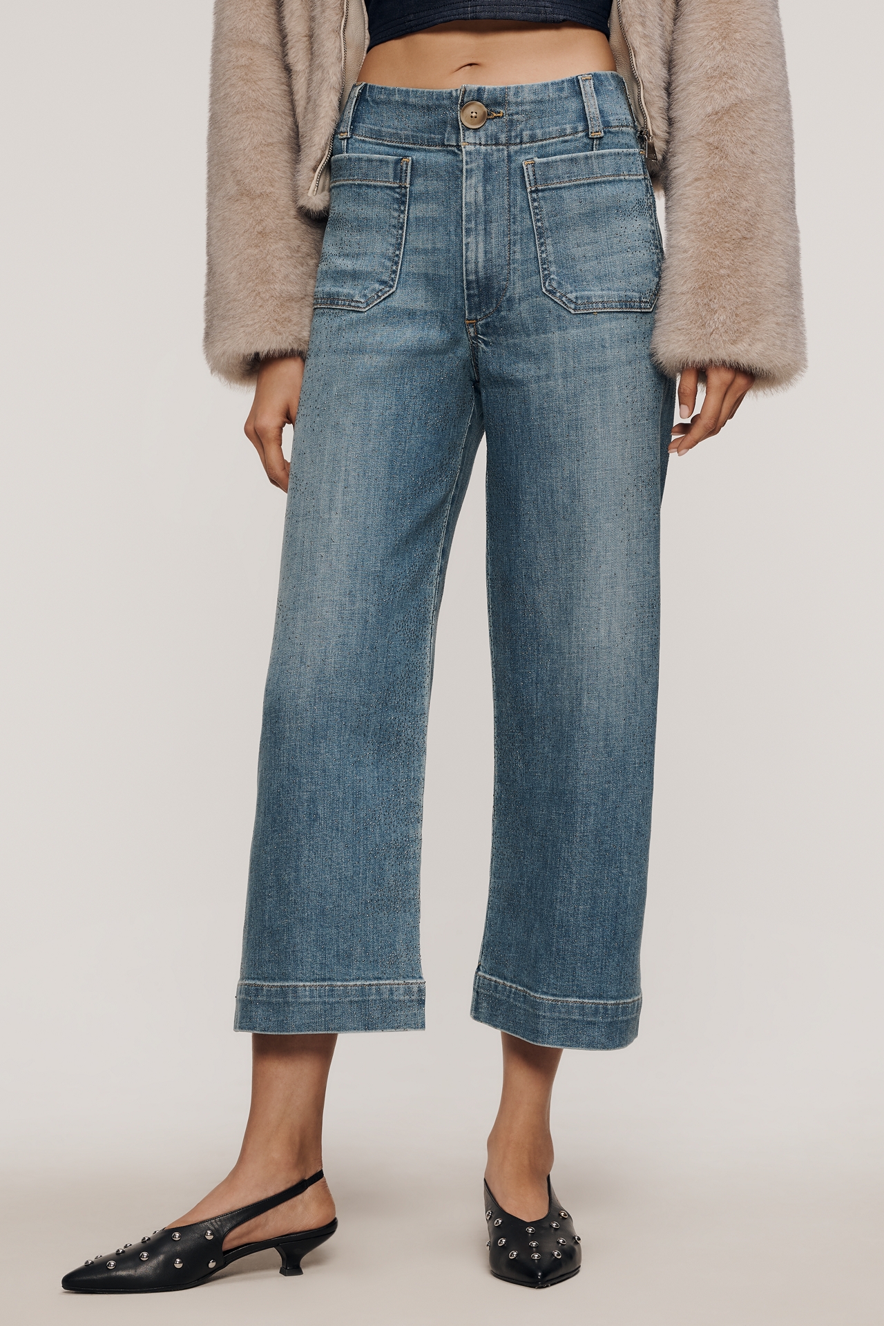 The Colette Sparkle Crop High-Rise Wide-Leg Jeans by Maeve