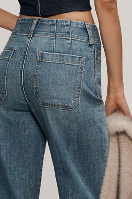 The Colette Sparkle Crop High-Rise Wide-Leg Jeans by Maeve