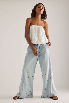 The Adi Mid-Rise Ditsy Floral Flare Jeans by Pilcro