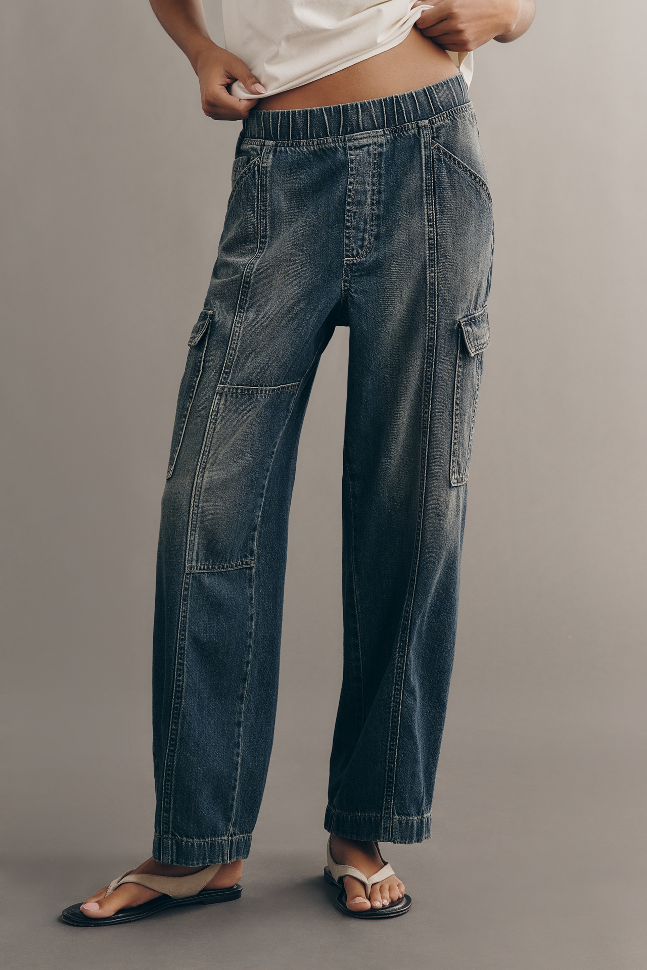 Pilcro Standard Issue High-Rise Pull-On Tapered Cargo Jeans