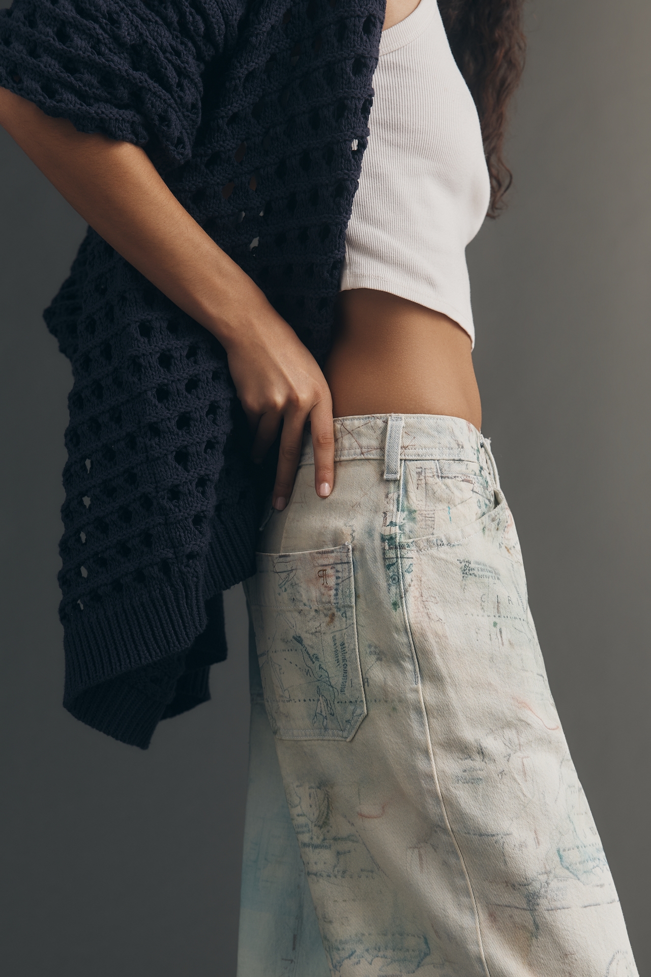 Pilcro High-Rise Slouch Wide-Leg Map Pattern Jeans