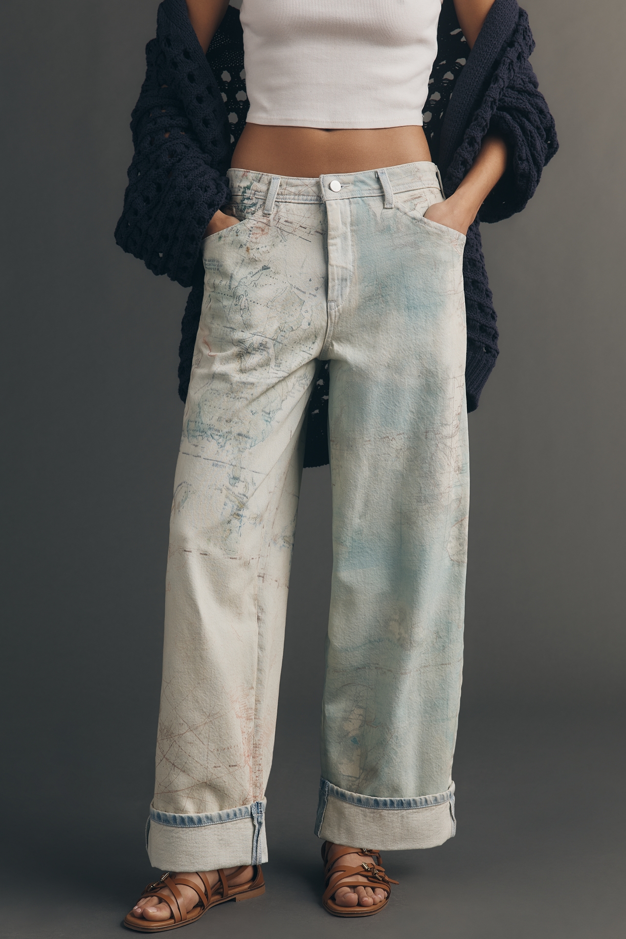 Pilcro High-Rise Slouch Wide-Leg Map Pattern Jeans