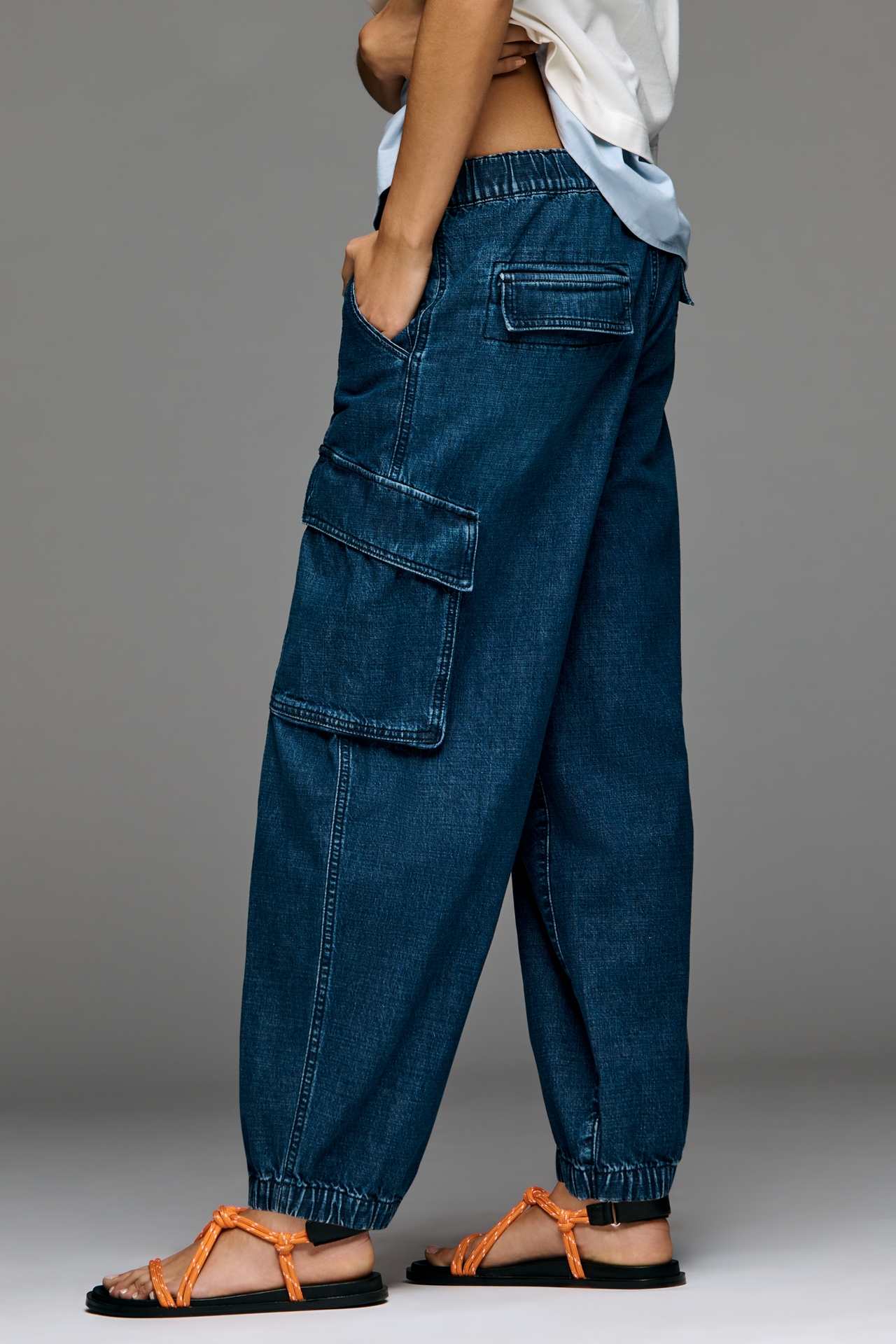 Pilcro Cotton Pull-On High Rise Cargo Jeans