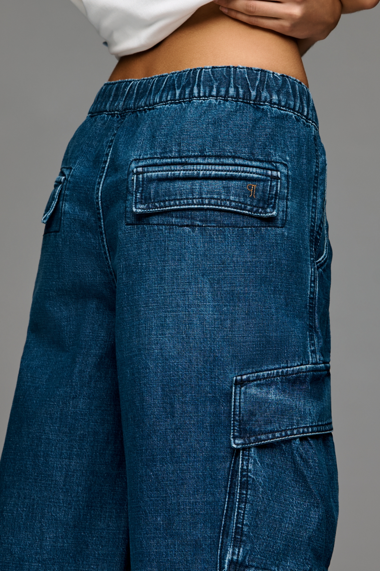 Pilcro Cotton Pull-On High Rise Cargo Jeans