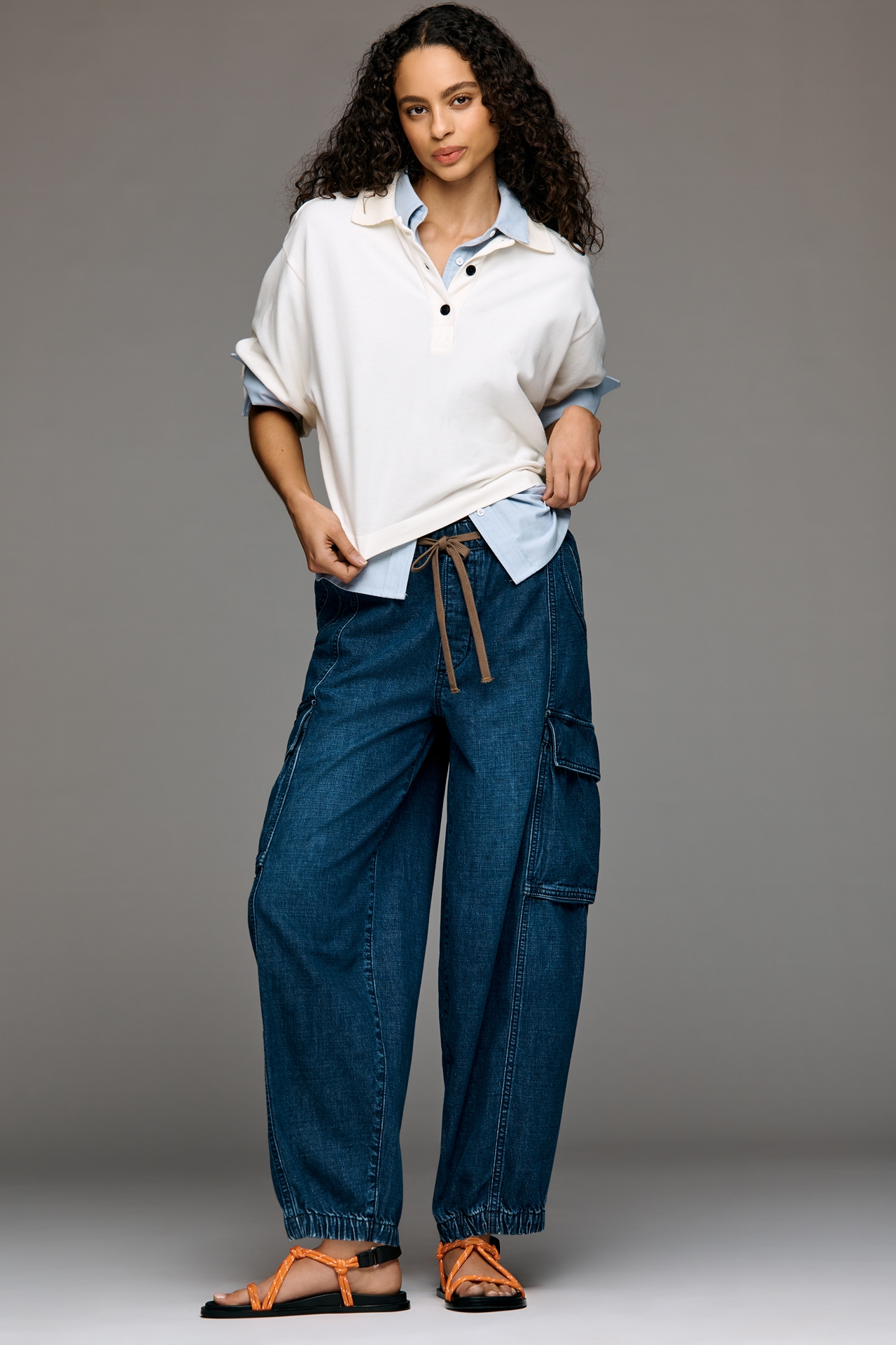 Pilcro Cotton Pull-On High Rise Cargo Jeans
