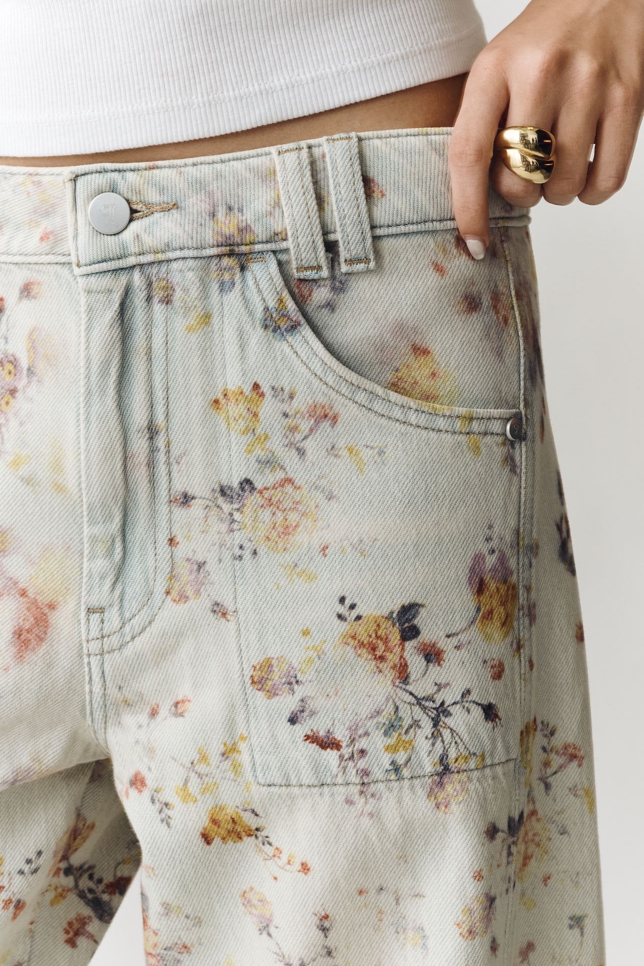 Adi Floral Mid-Rise Wide-Leg Jeans by Pilcro