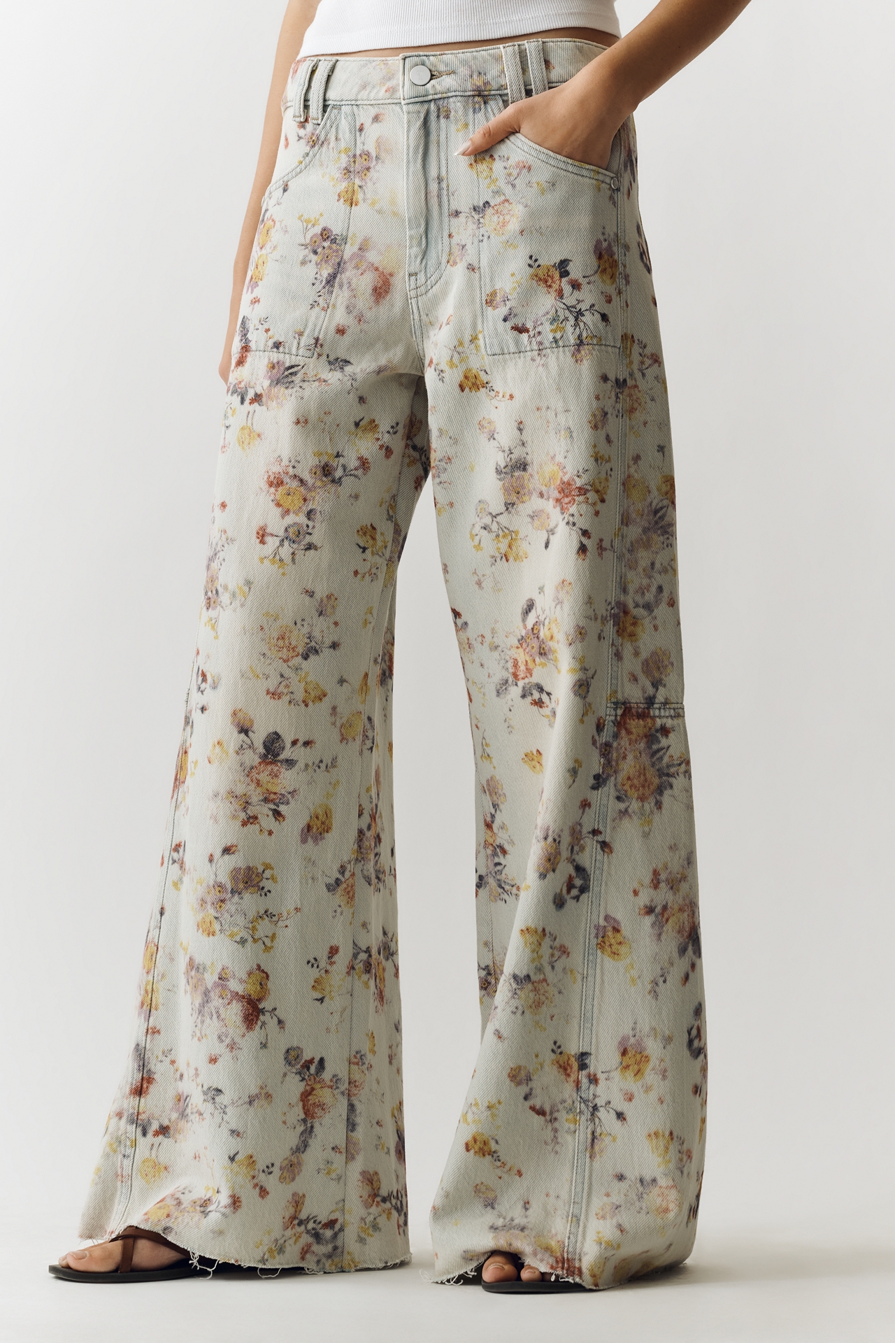 Adi Floral Mid-Rise Wide-Leg Jeans by Pilcro