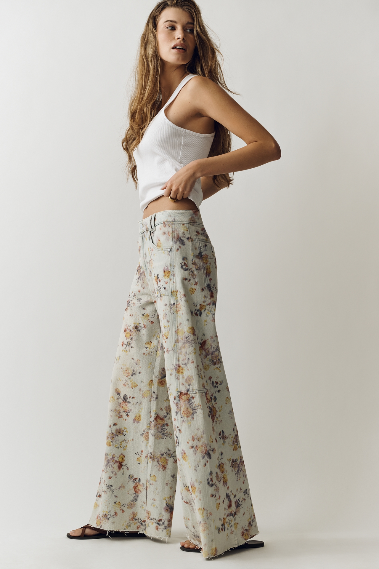 Adi Floral Mid-Rise Wide-Leg Jeans by Pilcro