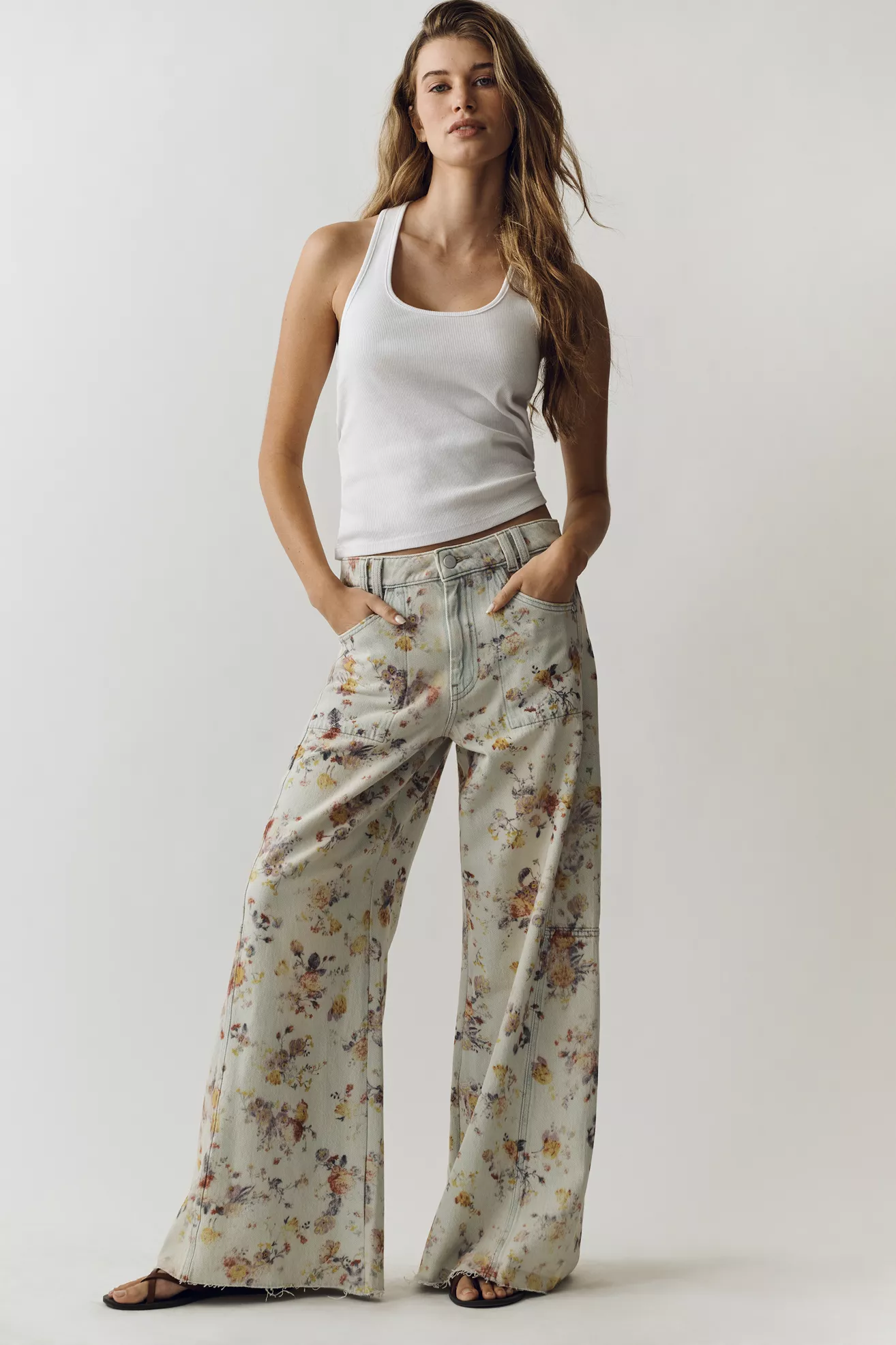 Pilcro Adi Floral Mid Rise Wide Leg Jeans