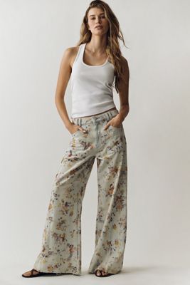 Pilcro Adi Floral Mid-Rise Wide-Leg Jeans