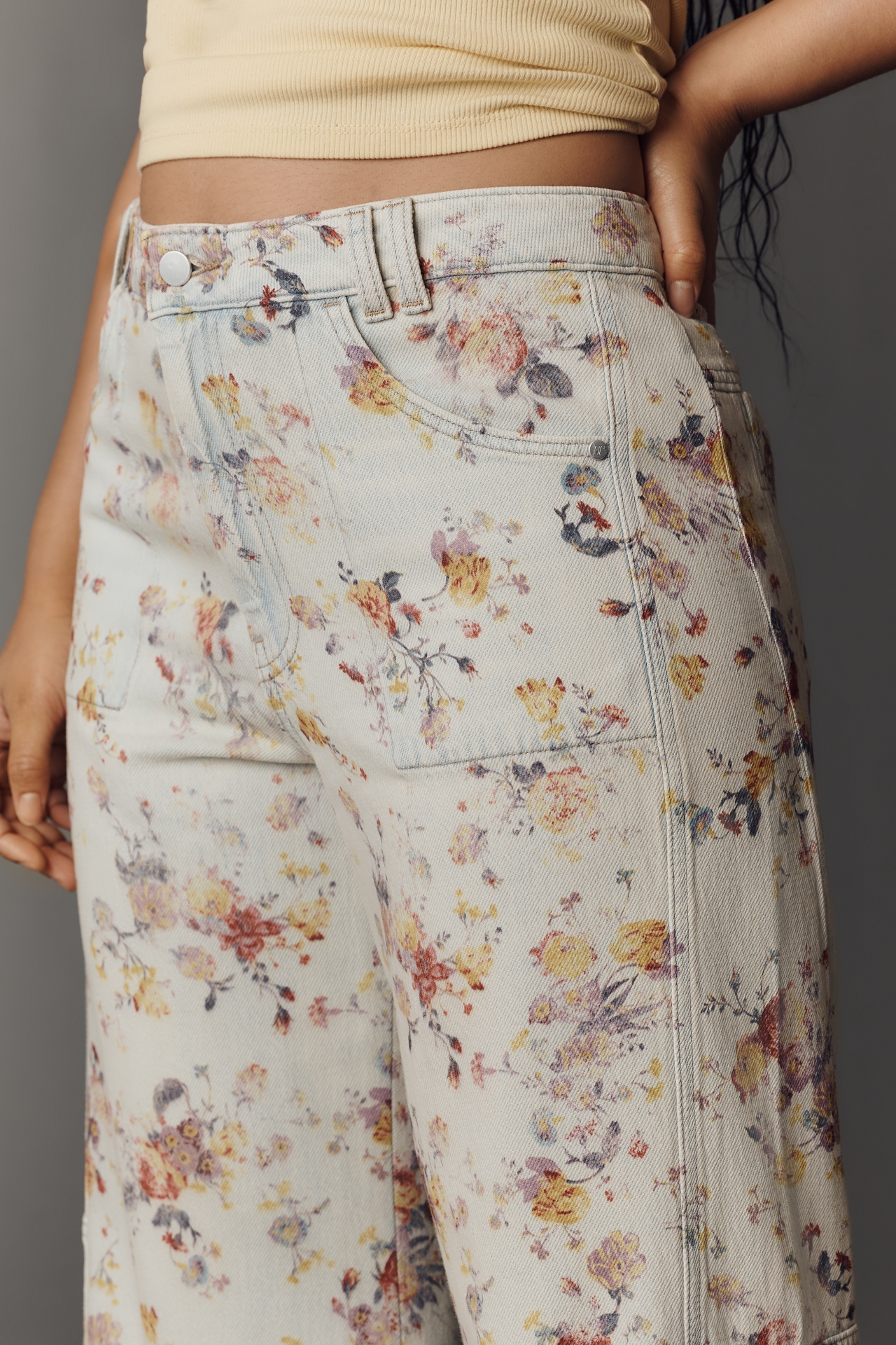 Adi Floral Mid-Rise Wide-Leg Jeans by Pilcro