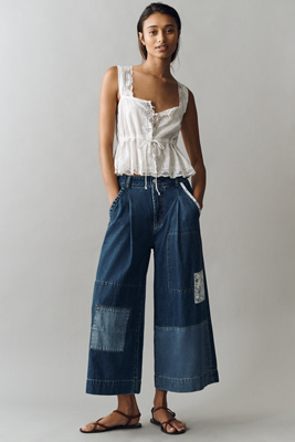 Pilcro Positano Patchwork Cropped Wide-Leg Jeans | Anthropologie