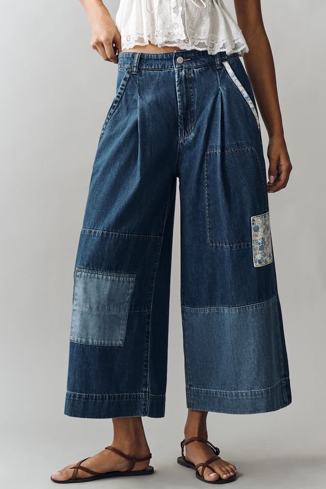 Pilcro Patchwork High-Rise Crop Wide-Leg Jeans | Anthropologie