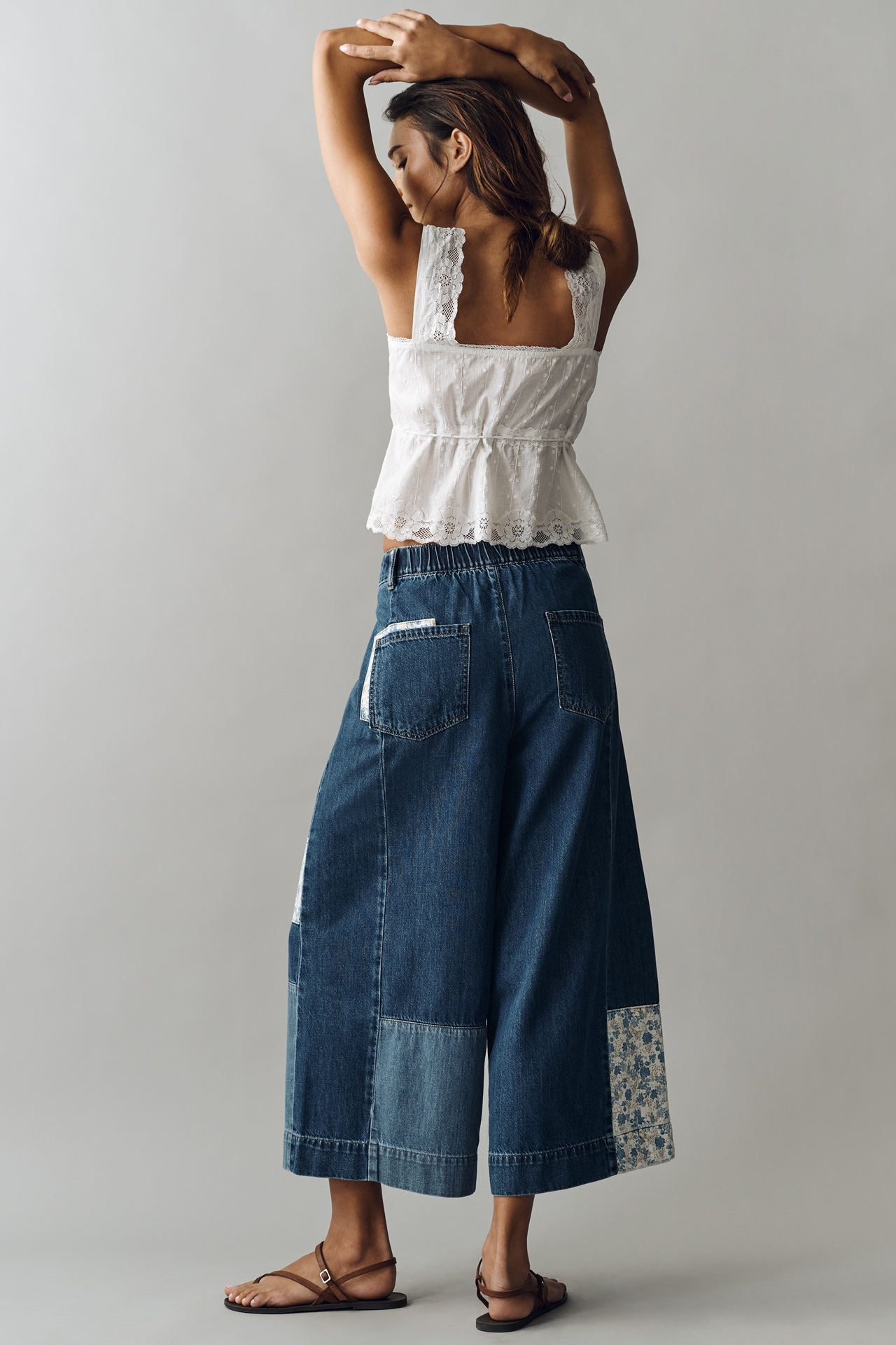 Pilcro Patchwork High-Rise Crop Wide-Leg Jeans