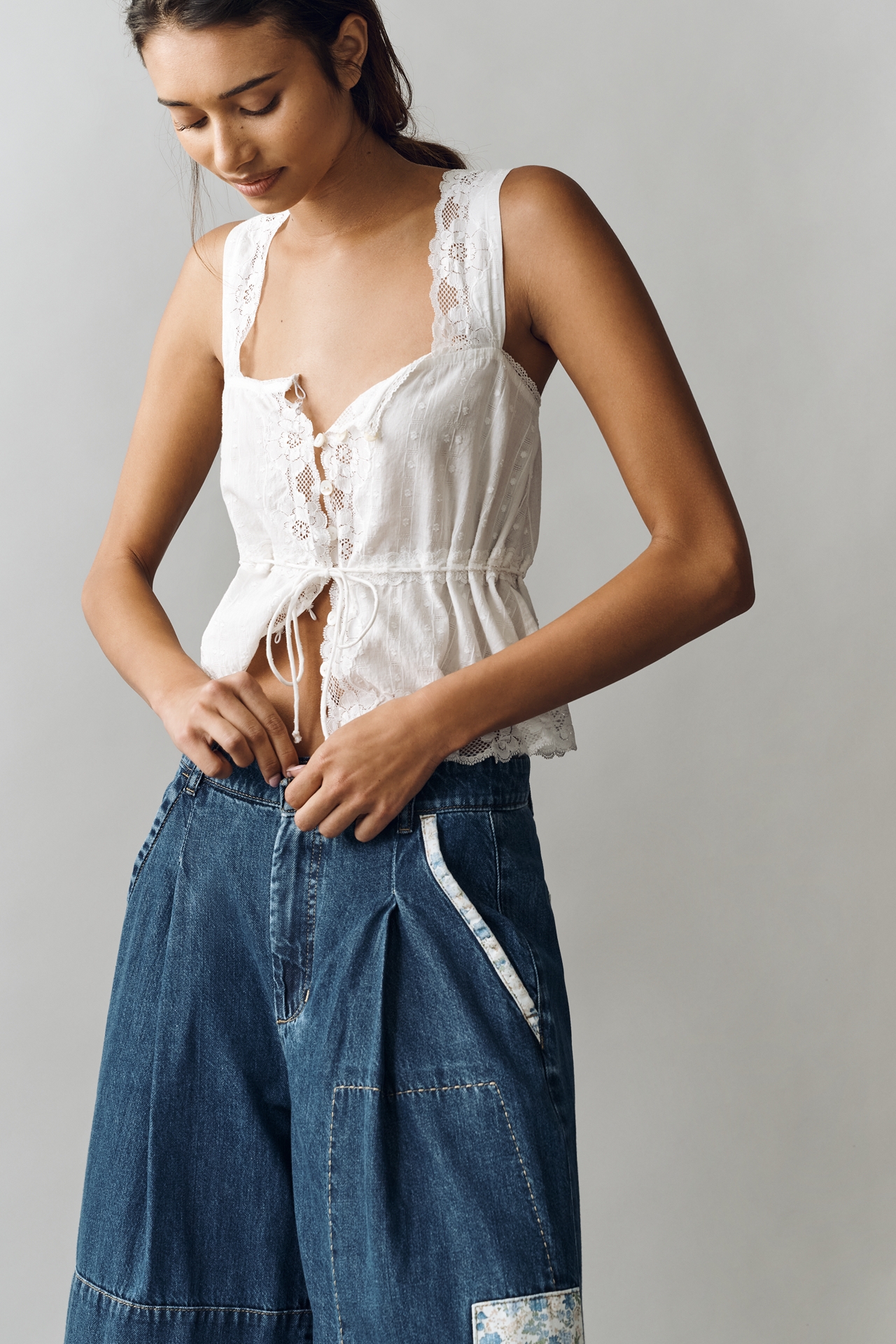 Pilcro Patchwork High-Rise Crop Wide-Leg Jeans