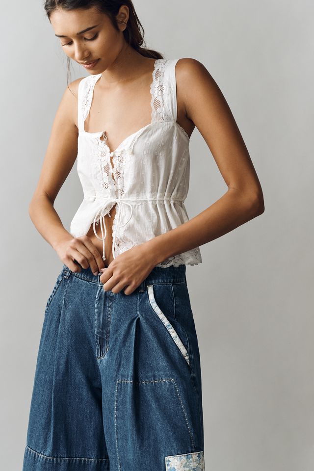 Pilcro Positano Patchwork Cropped Wide-Leg Jeans #3