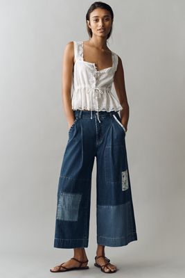 Pilcro Positano Patchwork Cropped Wide-Leg Jeans