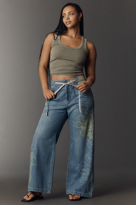 Pilcro High-Rise Wide-Leg Drawstring Jeans | Anthropologie