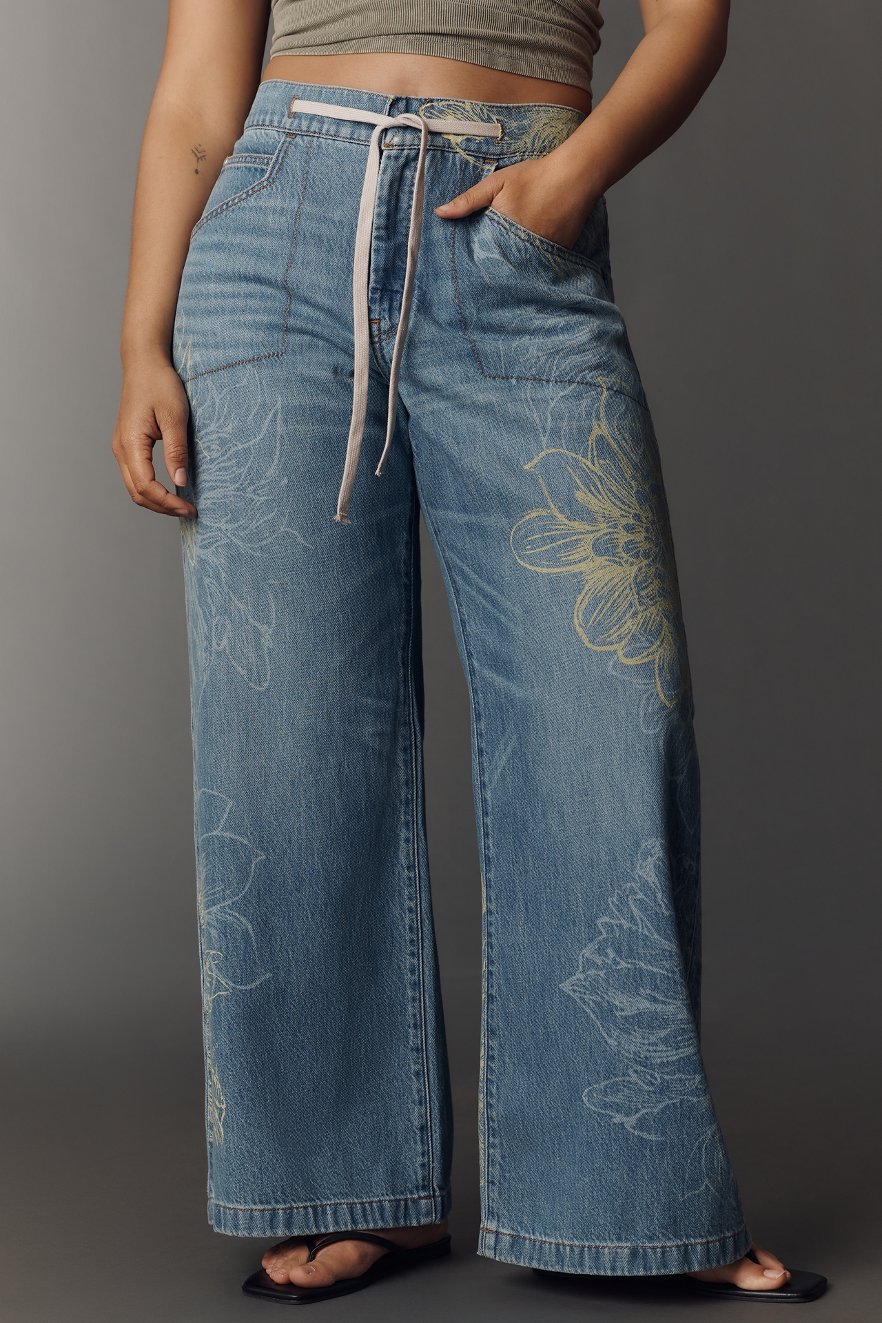 Pilcro High-Rise Wide-Leg Drawstring Jeans