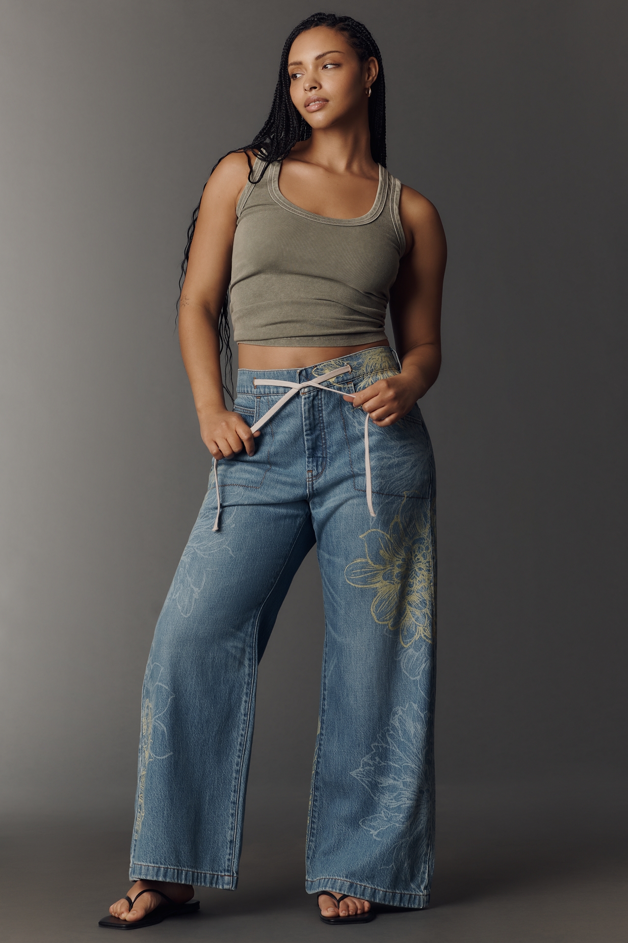 Pilcro High-Rise Wide-Leg Drawstring Jeans
