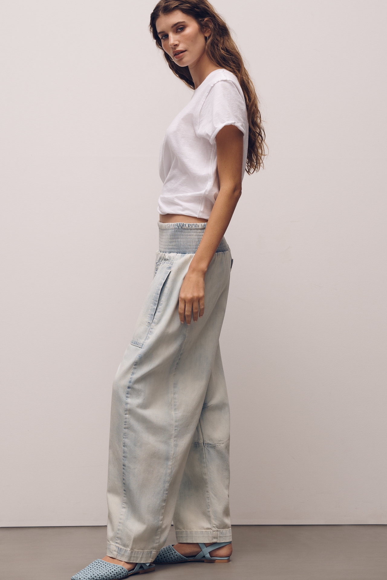 Reese Barrel-Leg Pants Cross-Weave Cotton