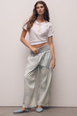 Reese Barrel-Leg Pants in Cross-Weave Cotton