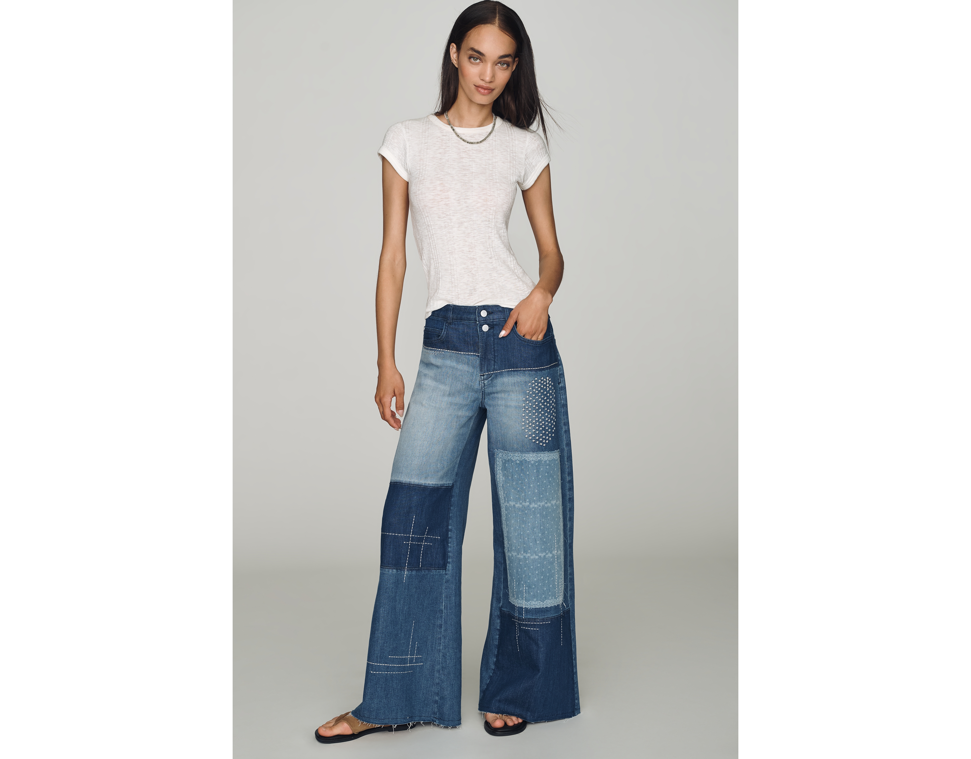 Pilcro Patchwork Lyra High Rise Wide Leg Jeans