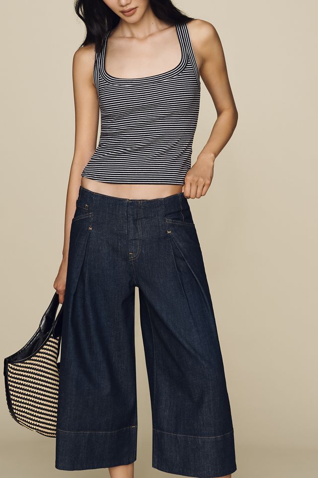Maeve Reworked High-Rise Wide-Leg Culotte Jeans #1