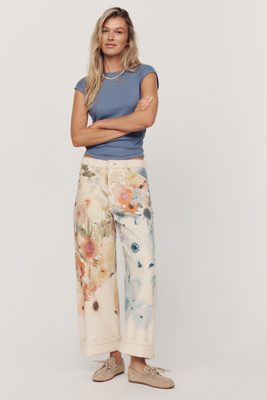 The Kayden Floral High-Rise Barrel-Leg Jeans by Pilcro