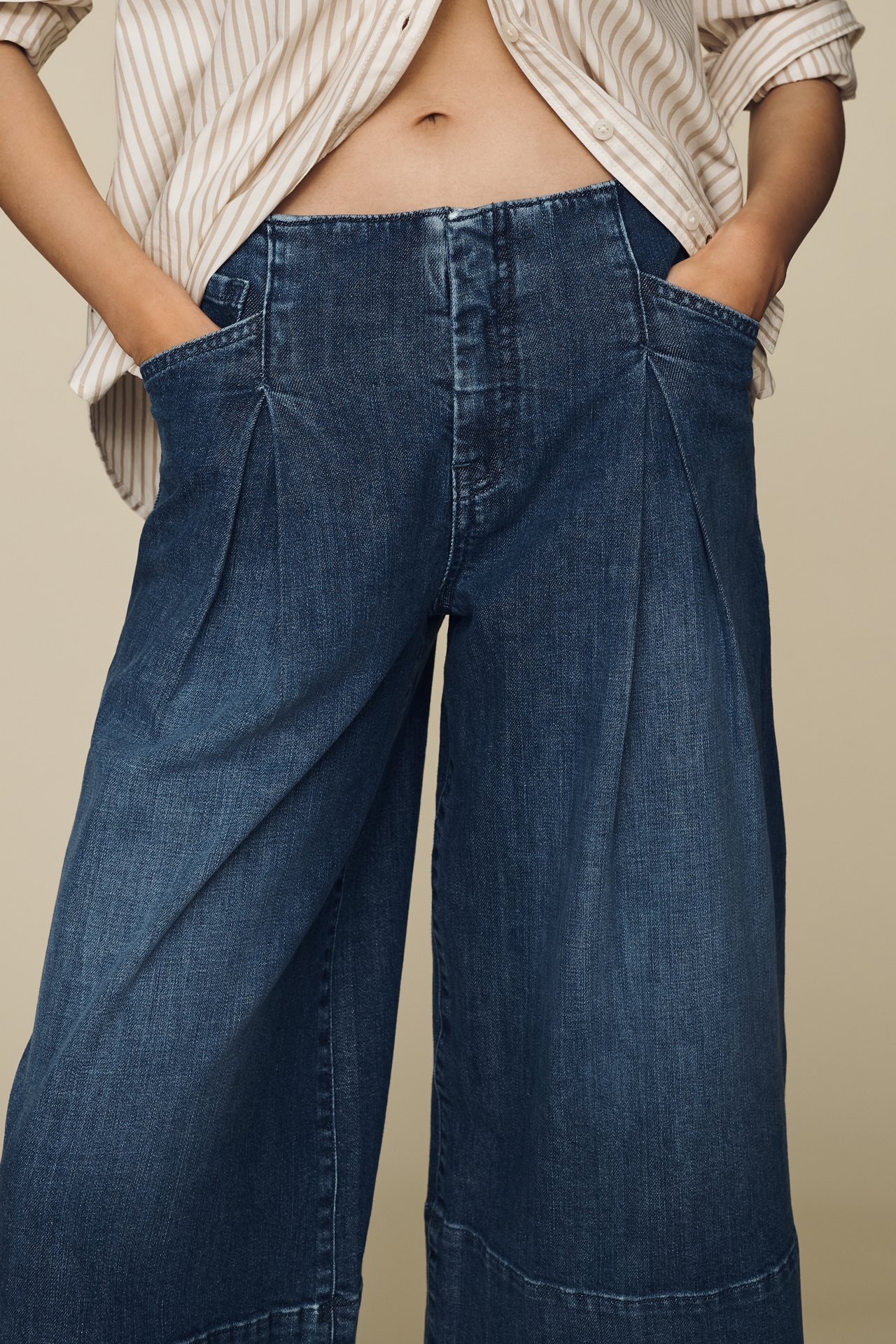 Maeve Reworked High-Rise Wide-Leg Culotte Jeans