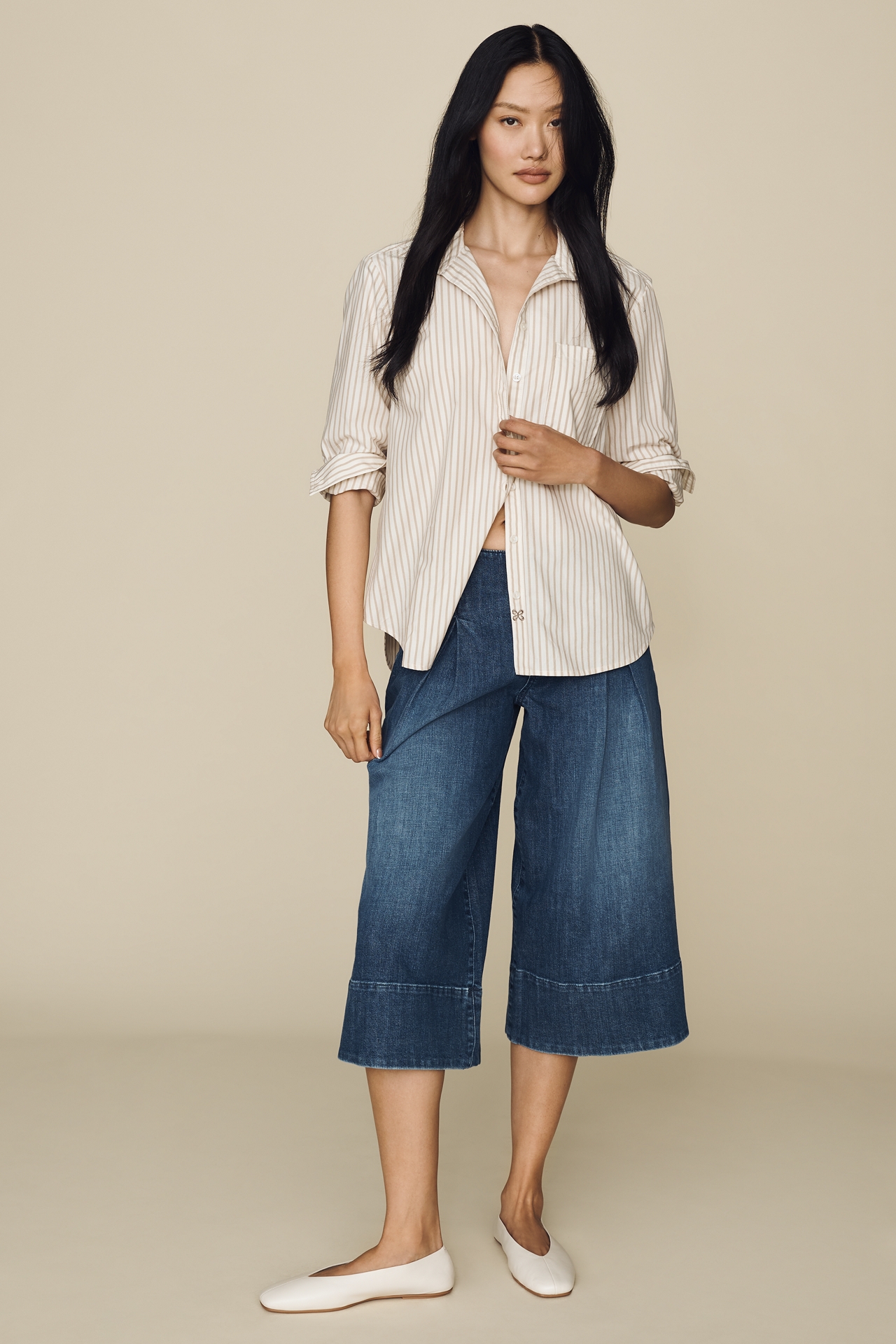 Maeve Reworked High-Rise Wide-Leg Culotte Jeans